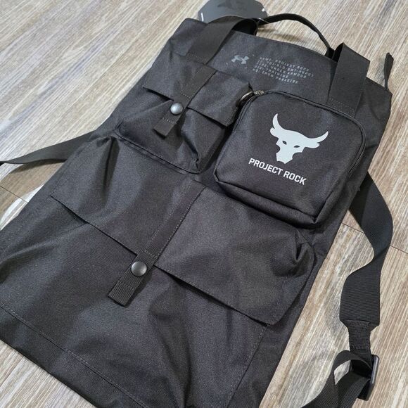 Under Armour x Project Rock Gym Sack Backpack Bag Black Mod Grey 1381925 001 New - Picture 2 of 9
